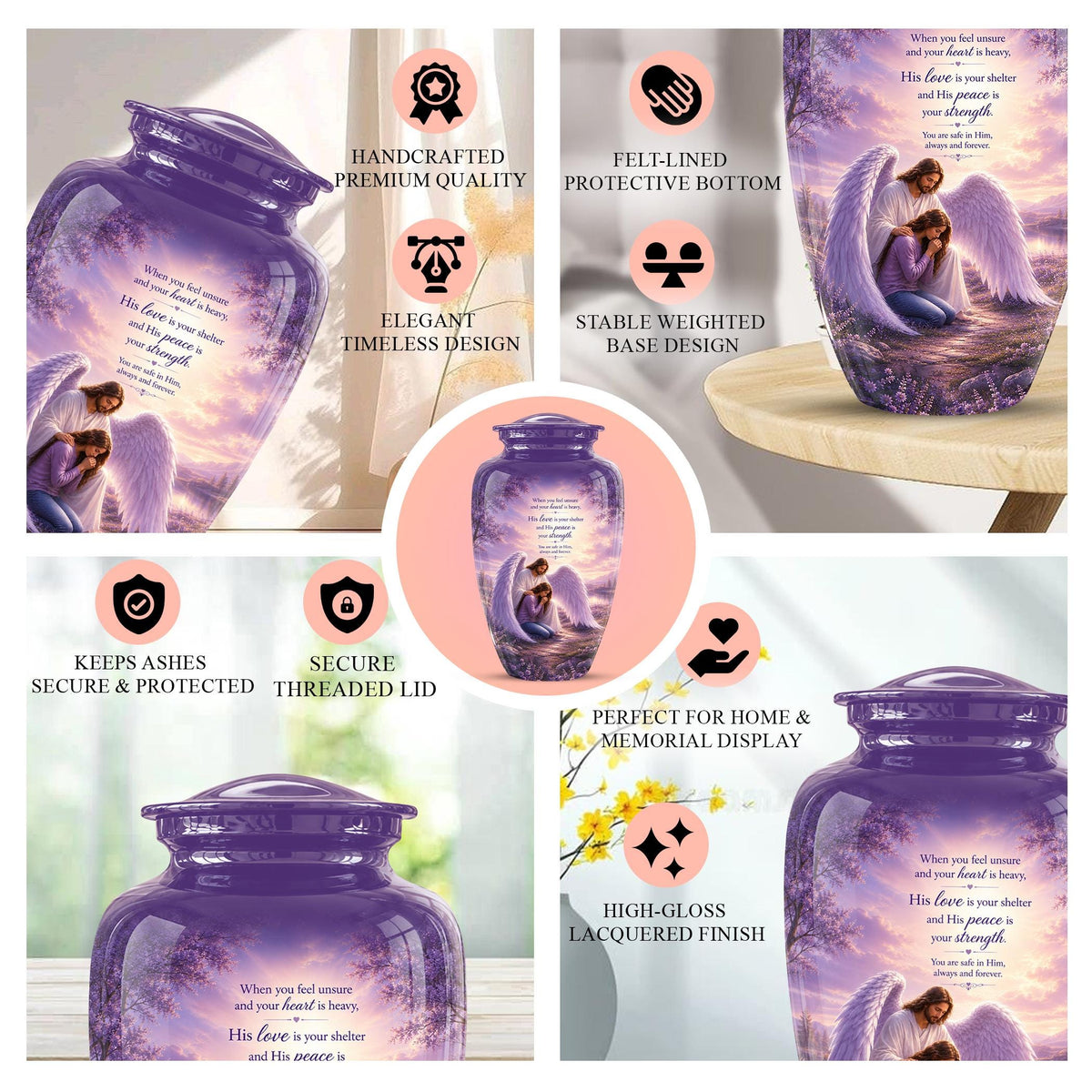 Personalized Angel Cremation Urn for Ashes - Mother and Daughter Memorial Urn, Purple Angel Wings