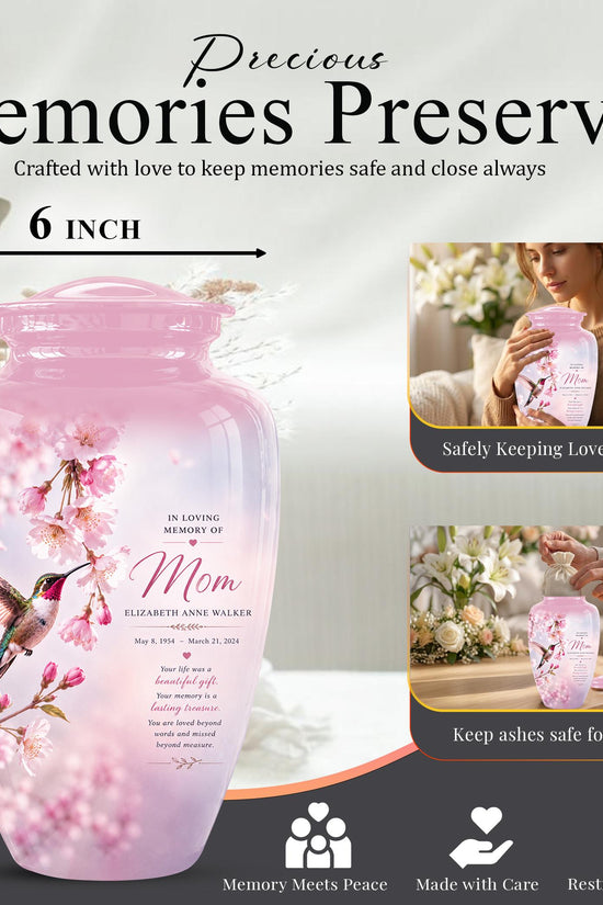 Personalized Hummingbird Memorial Urn for Mom - Keepsake Cremation Ashes Tribute
