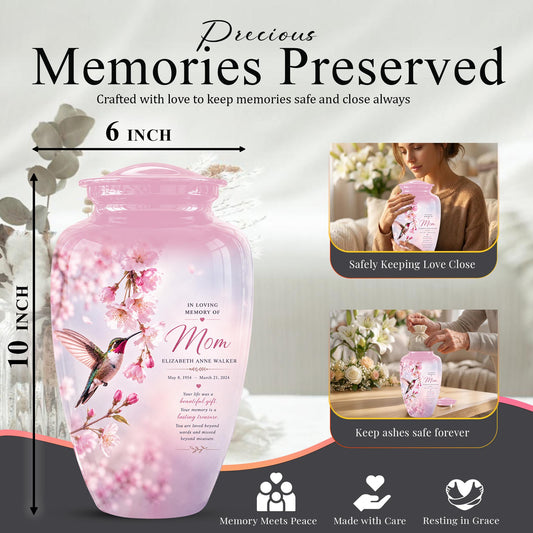 Personalized Hummingbird Memorial Urn for Mom - Keepsake Cremation Ashes Tribute