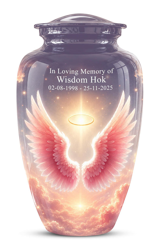 Pink Angel Wings Memorial Urn - Personalized Heavenly Cremation Urn