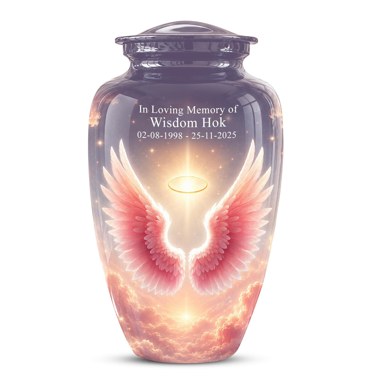 Pink Angel Wings Memorial Urn - Personalized Heavenly Cremation Urn