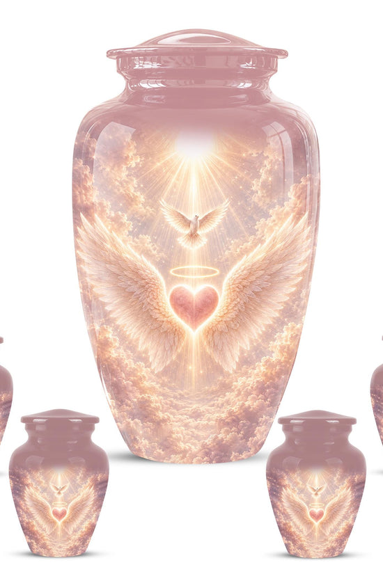 Personalized Angel Wings Cremation Urn for Ashes - Pink Heart Memorial Urn, Heavenly Dove Tribute