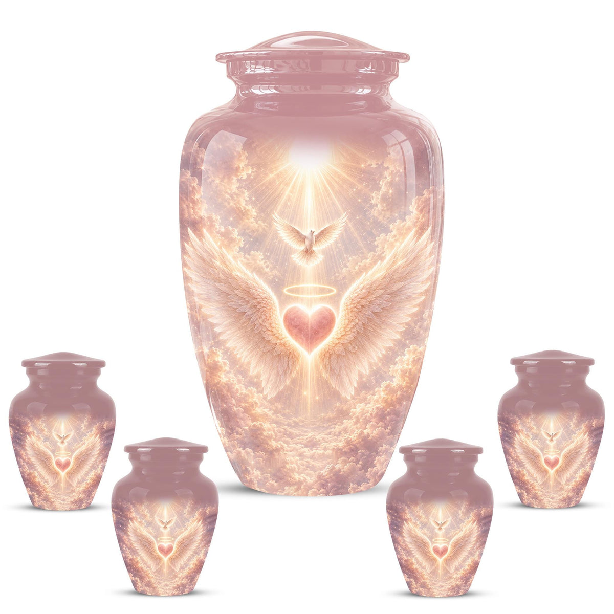 Personalized Angel Wings Cremation Urn for Ashes - Pink Heart Memorial Urn, Heavenly Dove Tribute
