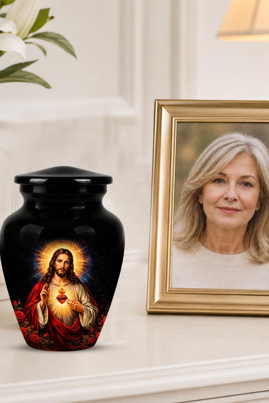 Memorials Urn for Human Ashes,Jesus Christ Memorial Urn  - Personalized Adult Funeral Keepsake
