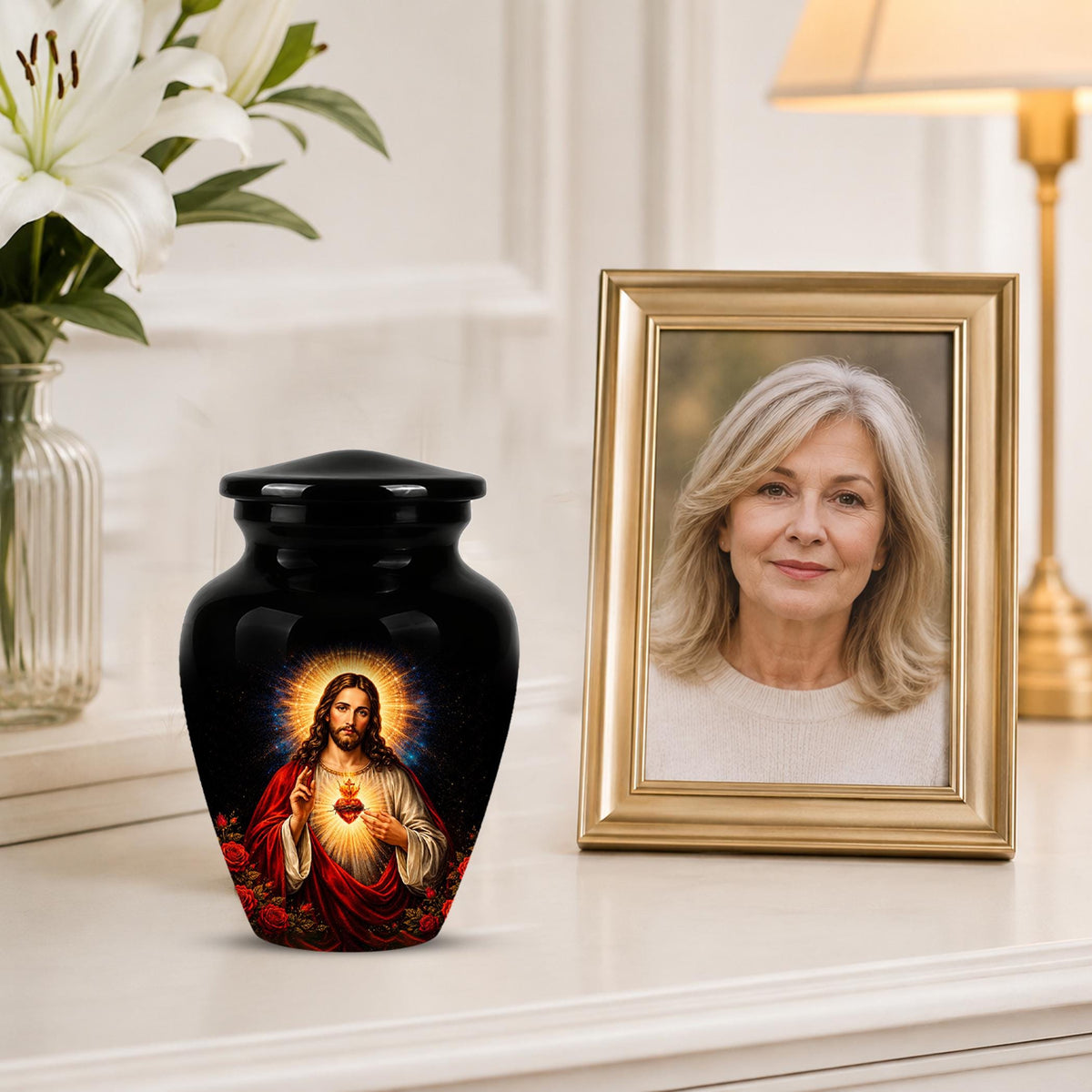 Memorials Urn for Human Ashes,Jesus Christ Memorial Urn  - Personalized Adult Funeral Keepsake