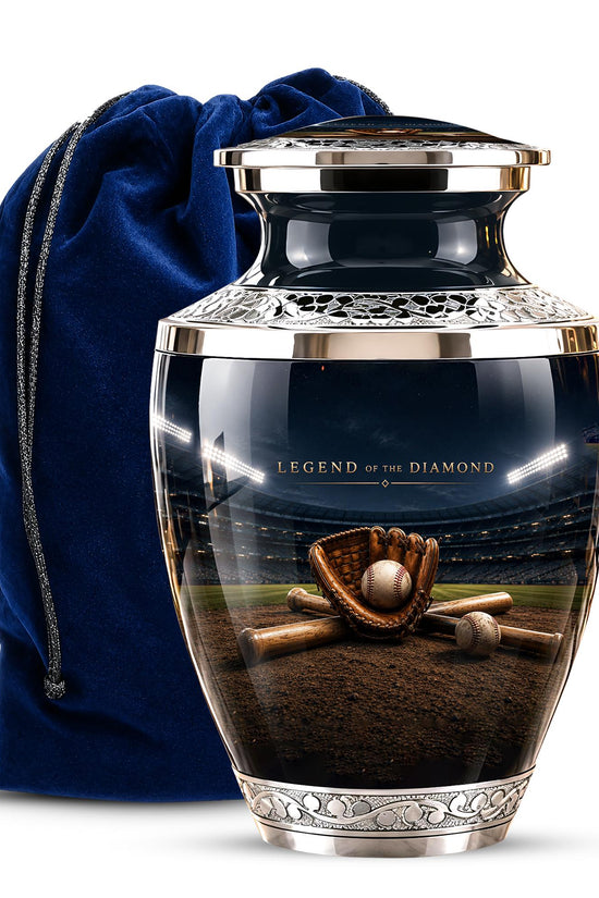 Baseball Glove Cremation Urn for Ashes - Silver Baseball Memorial Urn