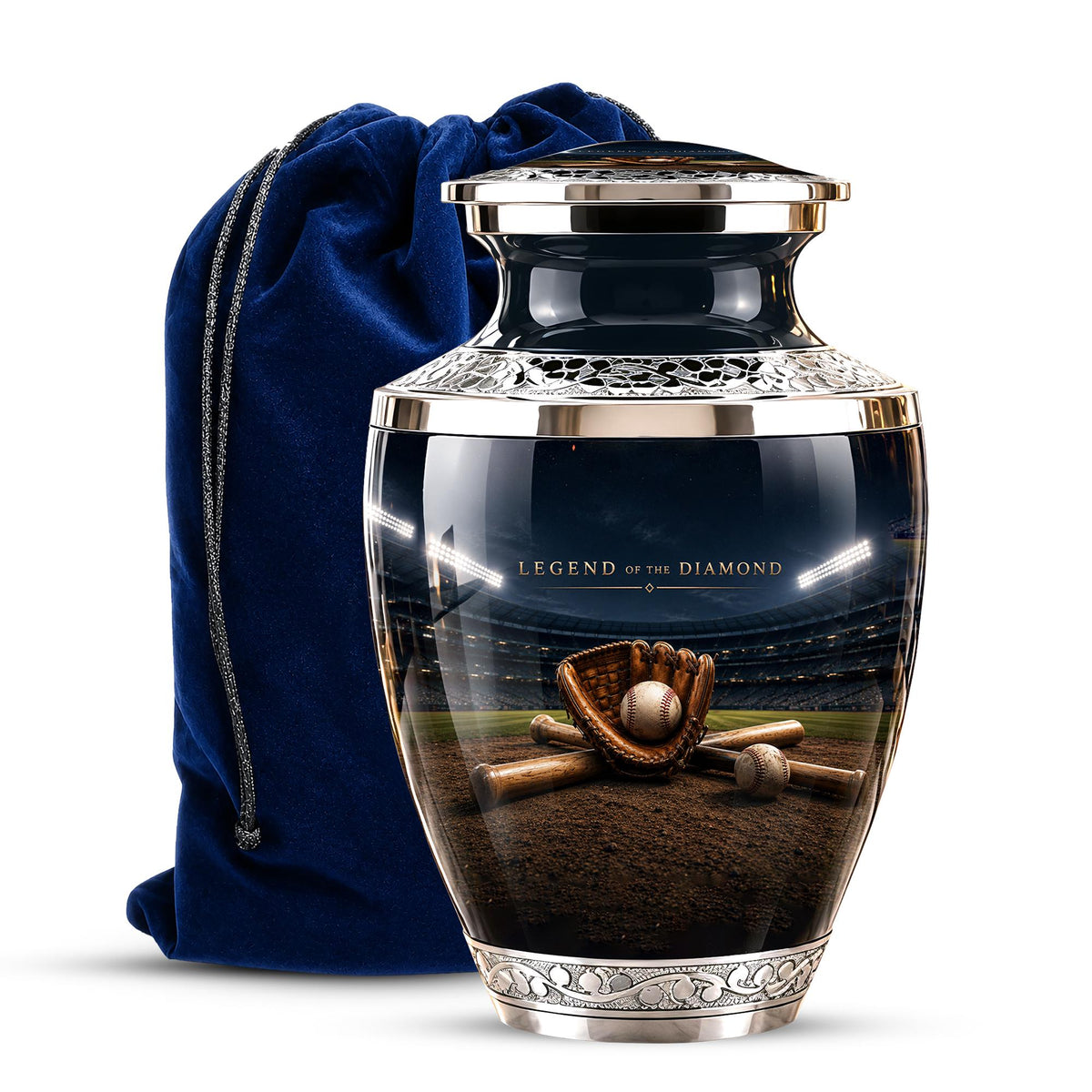 Baseball Glove Cremation Urn for Ashes - Silver Baseball Memorial Urn