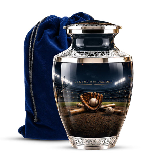 Baseball Glove Cremation Urn for Ashes - Silver Baseball Memorial Urn