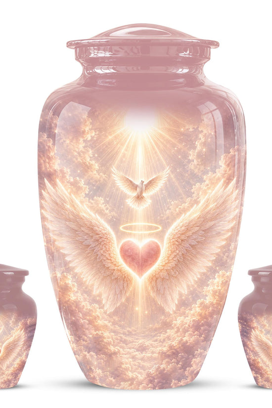 Personalized Angel Wings Cremation Urn for Ashes - Pink Heart Memorial Urn, Heavenly Dove Tribute