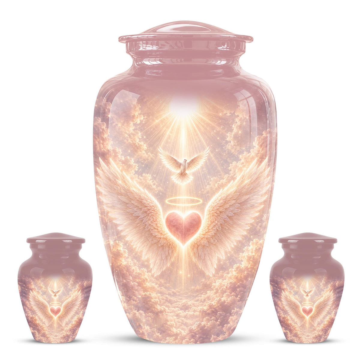 Personalized Angel Wings Cremation Urn for Ashes - Pink Heart Memorial Urn, Heavenly Dove Tribute