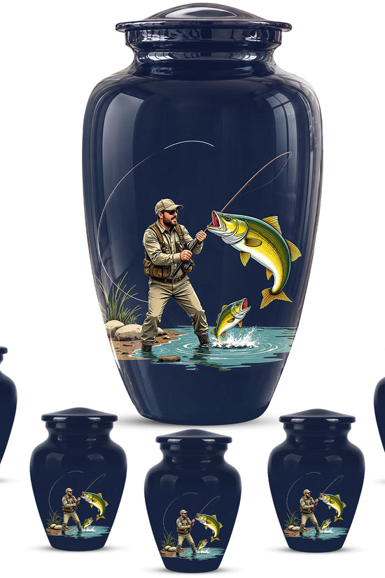 Personalized Fishing Cremation Urn for Ashes - Fisherman Memorial Urn, Fishing Tribute Urn
