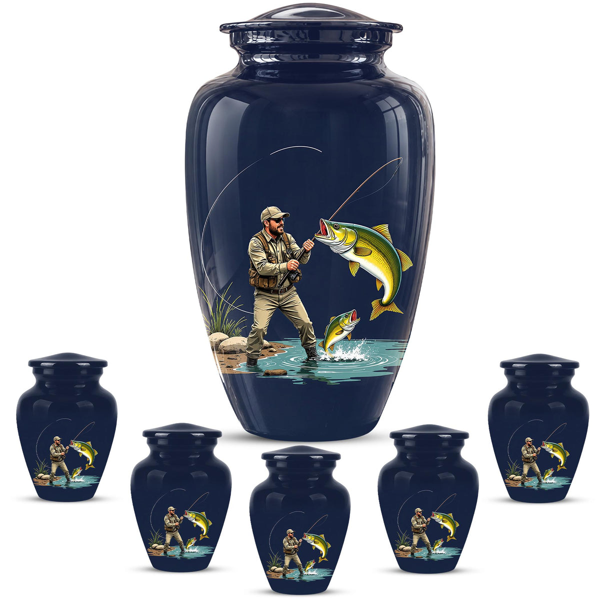 Personalized Fishing Cremation Urn for Ashes - Fisherman Memorial Urn, Fishing Tribute Urn