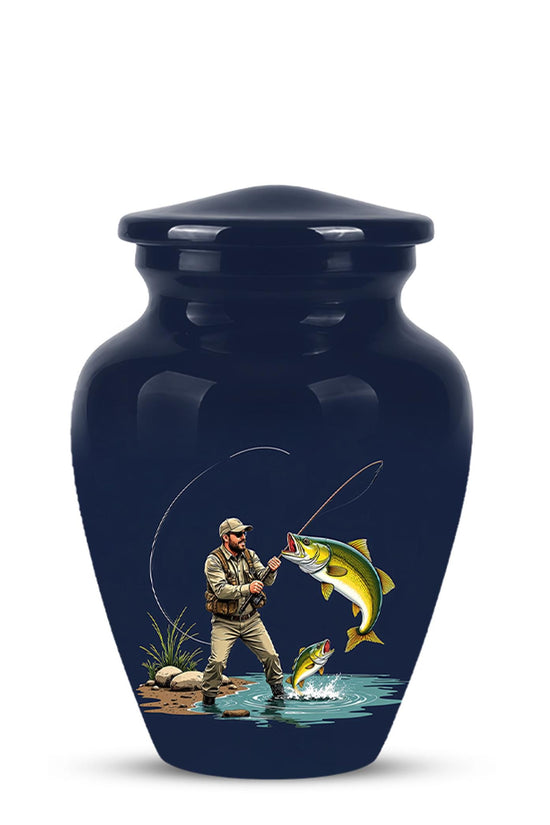 Personalized Fishing Cremation Urn for Ashes - Fisherman Memorial Urn, Fishing Tribute Urn