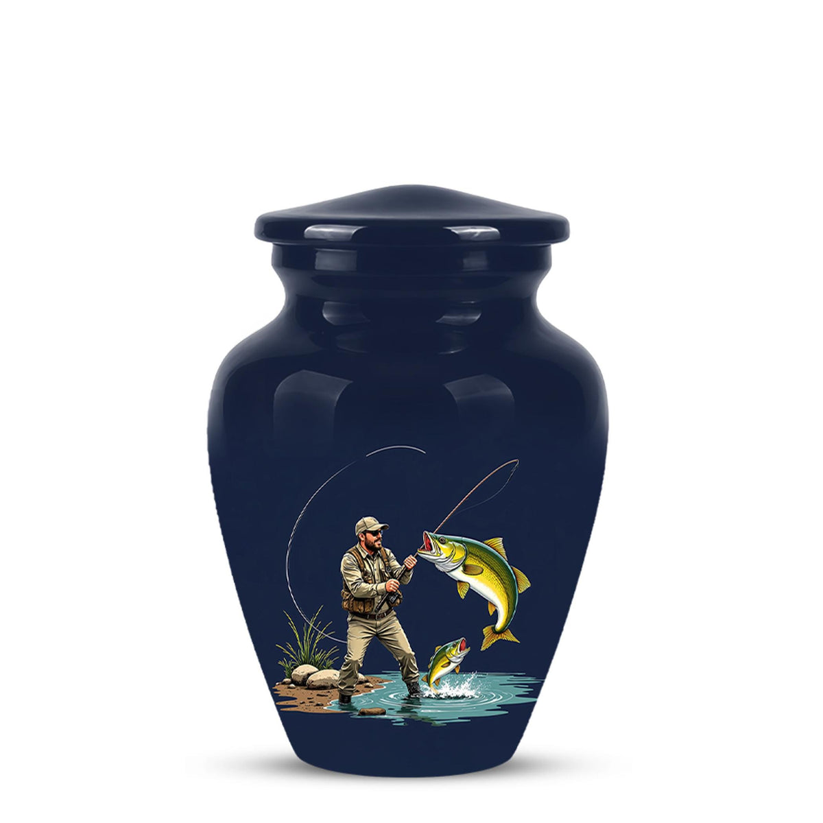 Personalized Fishing Cremation Urn for Ashes - Fisherman Memorial Urn, Fishing Tribute Urn