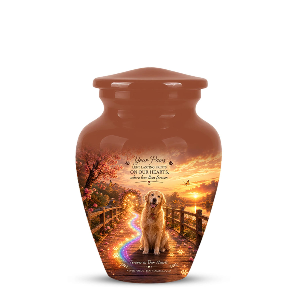 Personalized Dog Cremation Urn, Pet Memorial Urn - Keepsake Sunset Landscape Artwork
