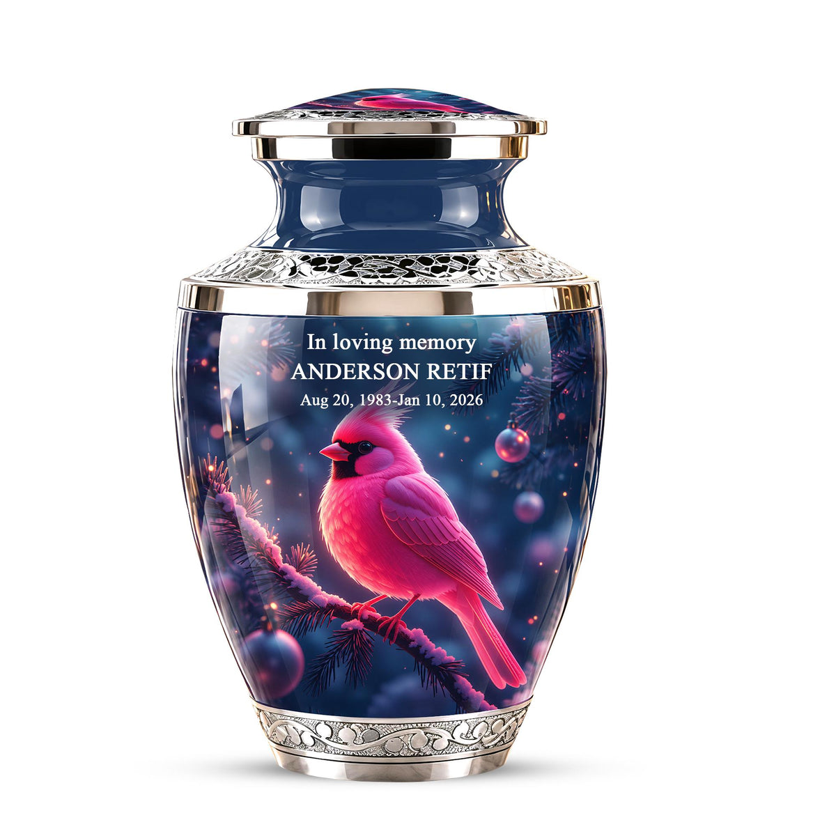 Personalized Cardinal Cremation Urn, Winter Bird Memorial Ashes Urn, Christmas Remembrance Tribute