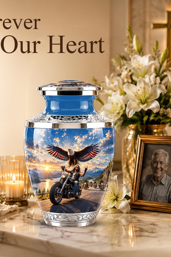 Personalized Motorcycle Cremation Urn, Biker Memorial, Eagle Rider Tribute