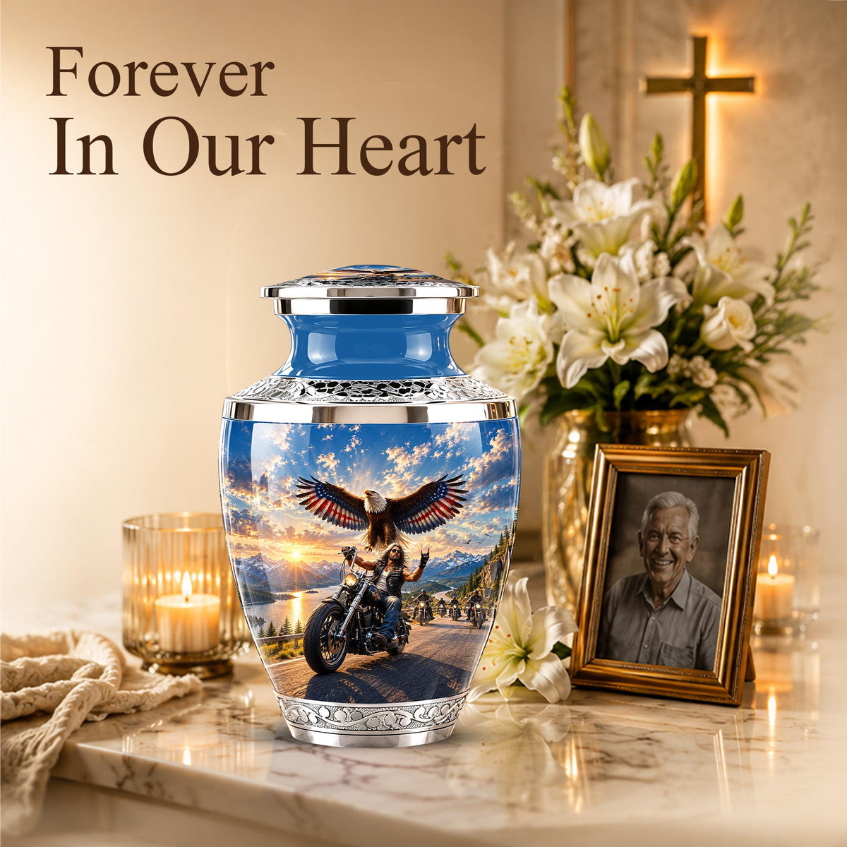 Personalized Motorcycle Cremation Urn, Biker Memorial, Eagle Rider Tribute