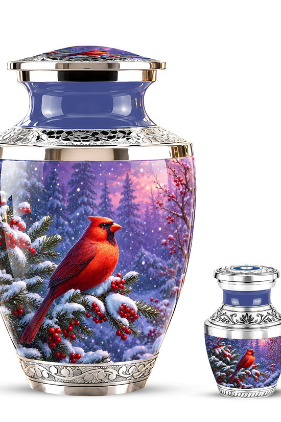 Personalized Cardinal Memorial Urn, Winter Bird Ashes Keepsake (200 Cubic)