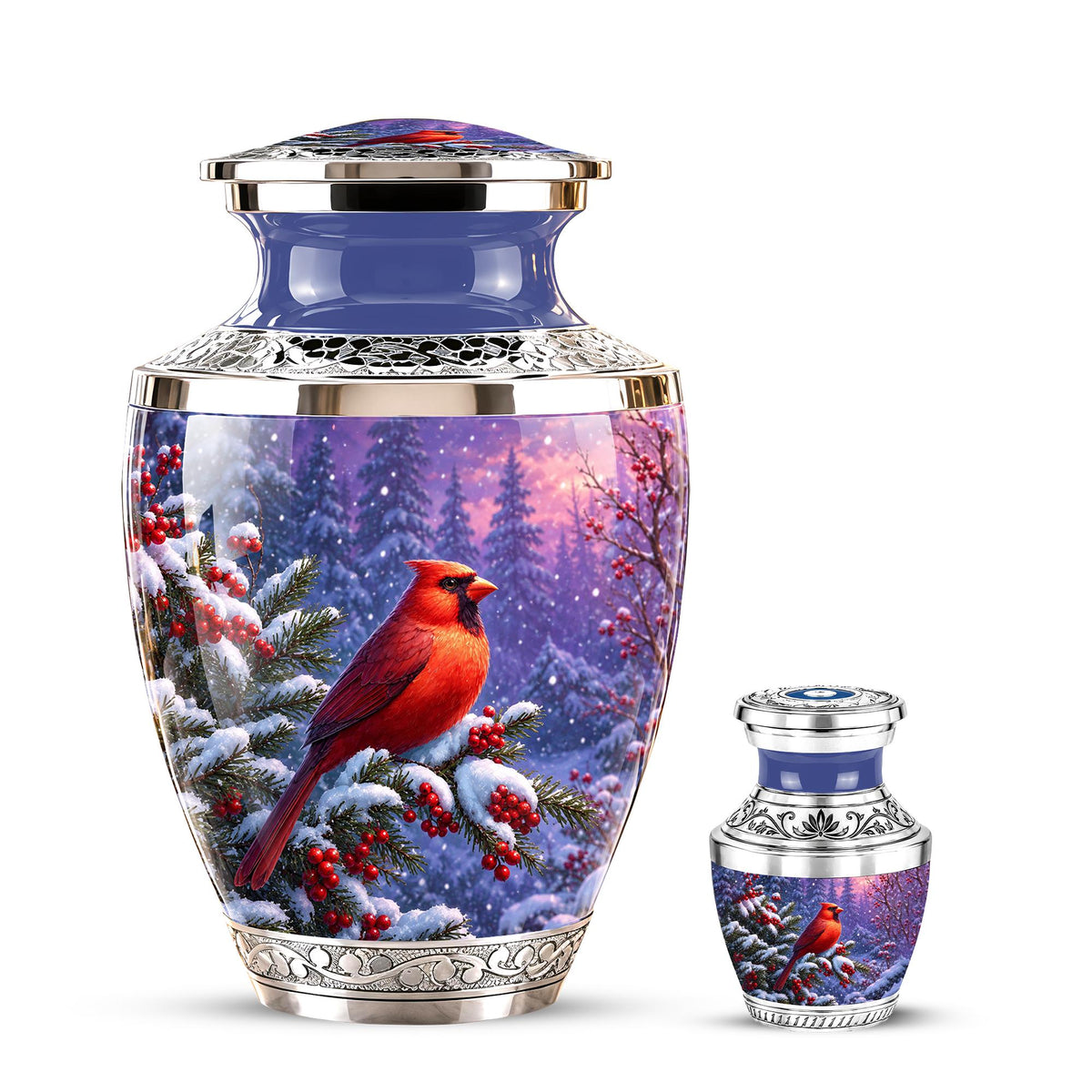Personalized Cardinal Memorial Urn, Winter Bird Ashes Keepsake (200 Cubic)