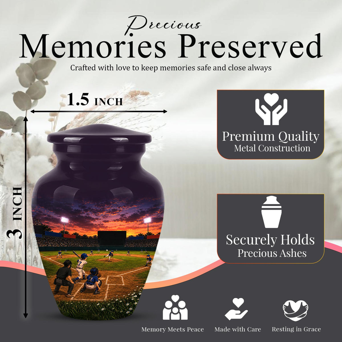 Baseball Cremation Urn for Ashes - Youth Baseball Team Memorial Urn