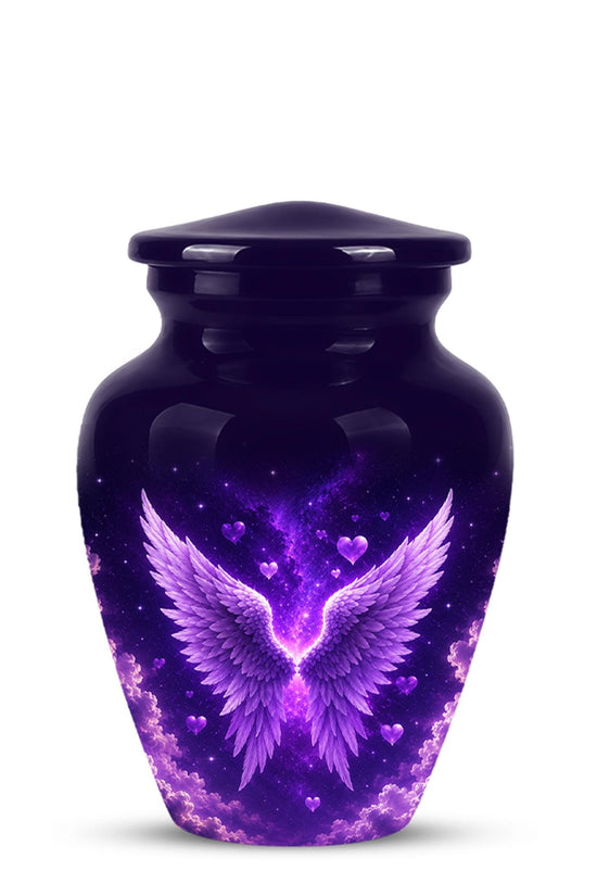 Personalized Purple Memorial Urn - Angel Wings Funeral Urn, Custom Tribute