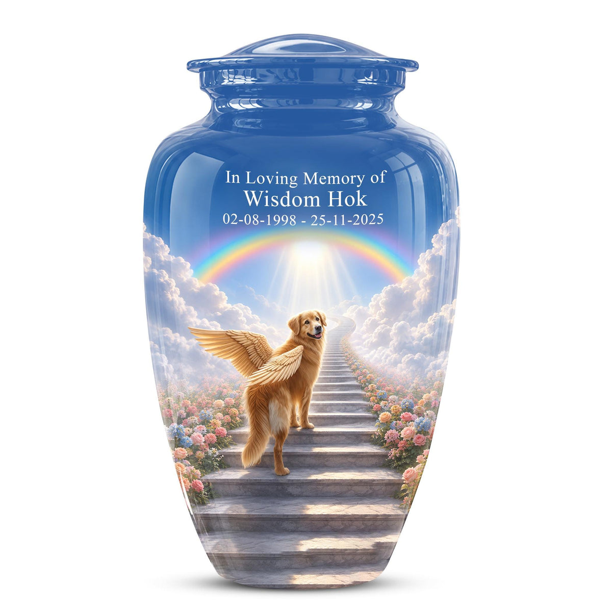 Personalized Angel Dog Cremation Urn for Ashes, Rainbow Dog Memorial Urn, Pet Loss Tribute Urn - Dog Remembrance Memorial (200 Cubic)
