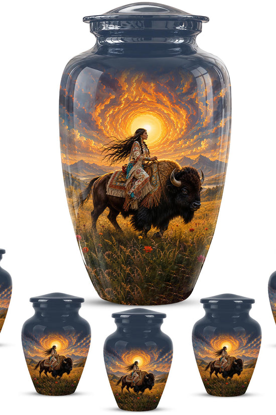 Personalized Native American Cremation Urn for Ashes - Buffalo Bison Memorial Urn