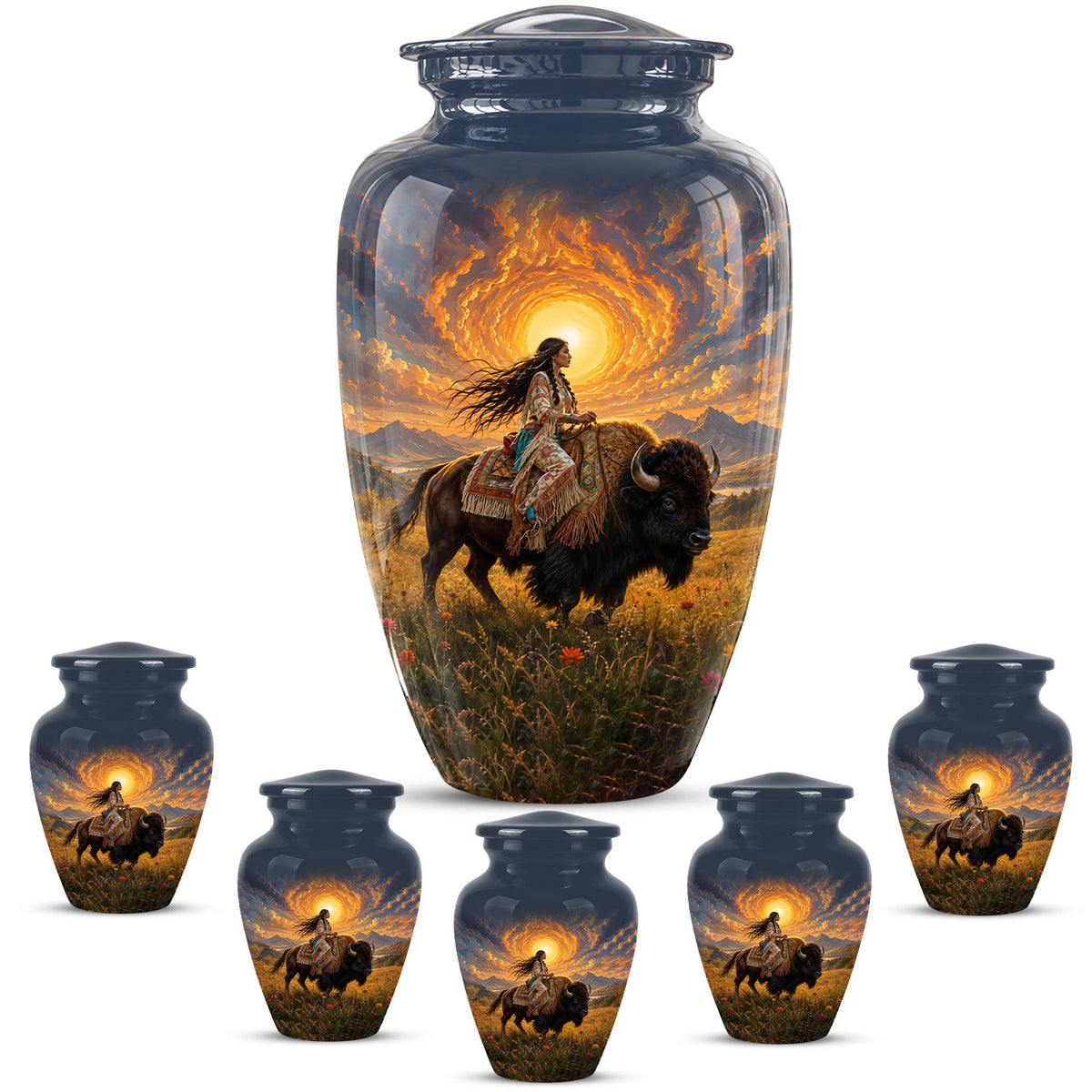 Personalized Native American Cremation Urn for Ashes - Buffalo Bison Memorial Urn