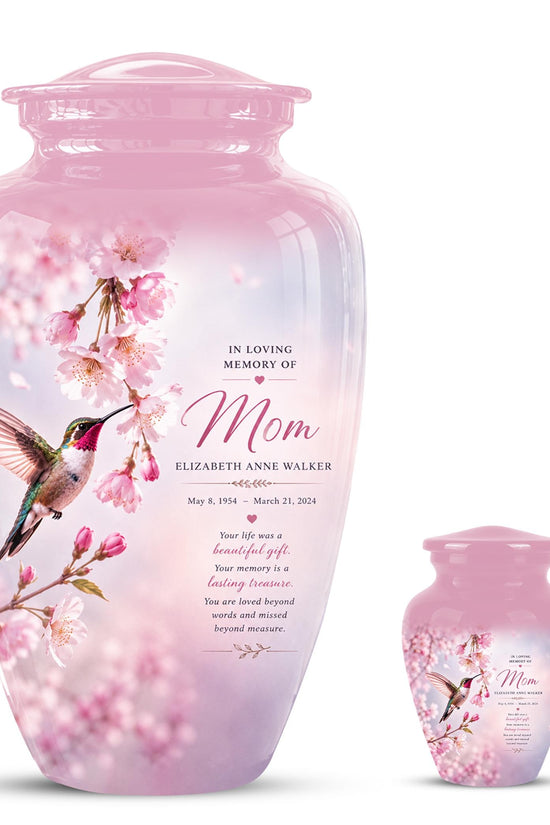 Personalized Hummingbird Memorial Urn for Mom - Keepsake Cremation Ashes Tribute