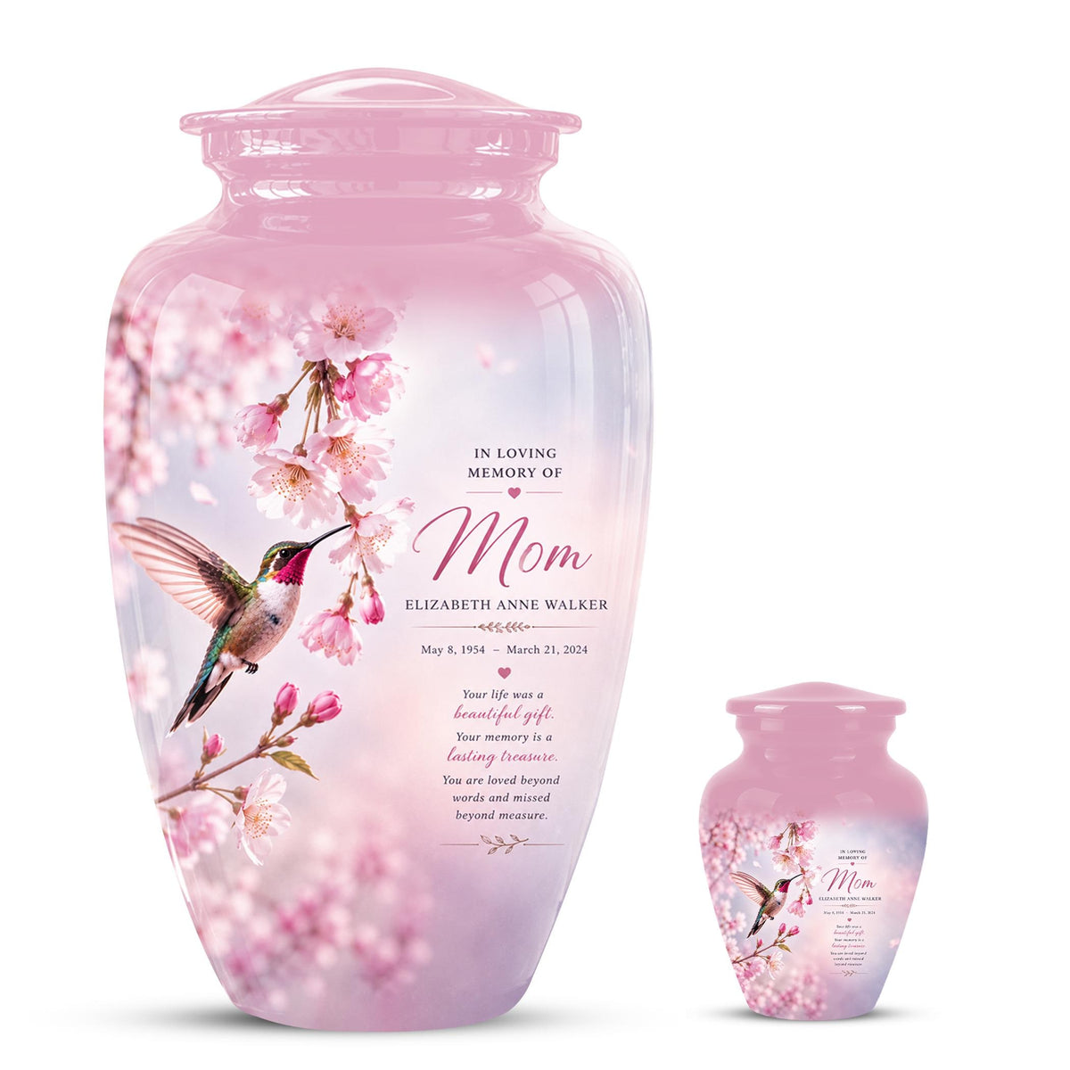 Personalized Hummingbird Memorial Urn for Mom - Keepsake Cremation Ashes Tribute