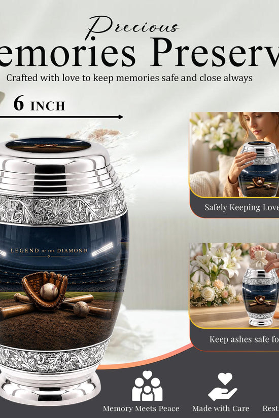 Baseball Cremation Urn for Ashes - Baseball Glove and Bat Memorial Urn