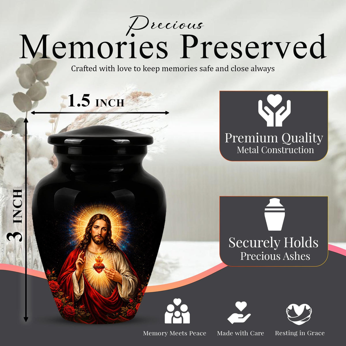 Memorials Urn for Human Ashes,Jesus Christ Memorial Urn  - Personalized Adult Funeral Keepsake