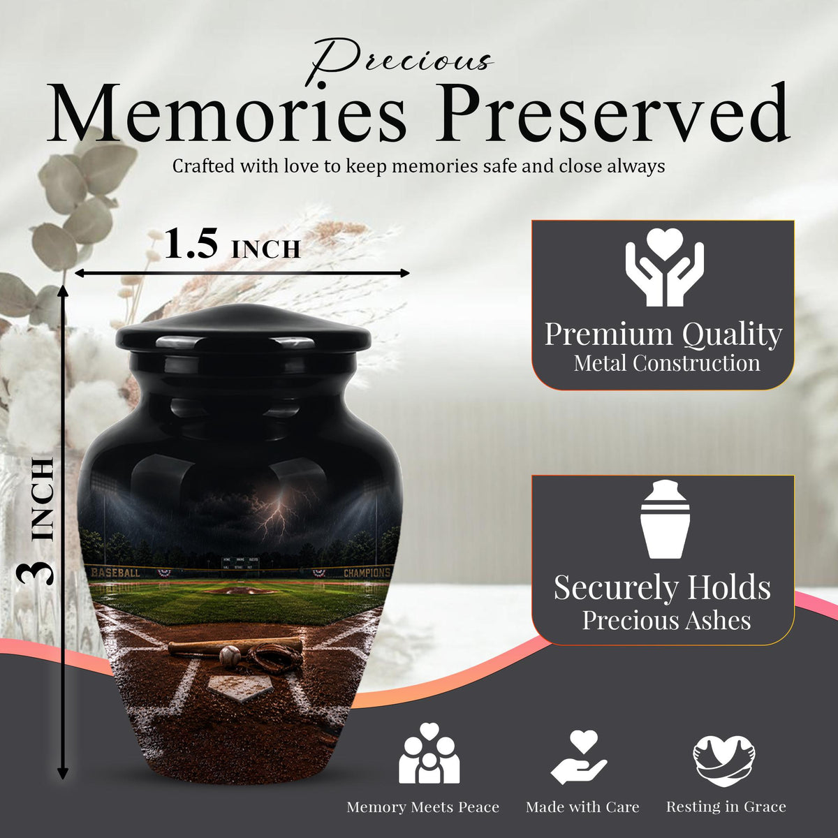 Personalized Baseball Cremation Urn - Adult Memorial Keepsake Urn
