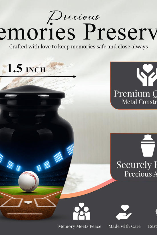 Baseball Cremation Urn for Ashes - Baseball Memorial Urn with Ball and Stadium Lights