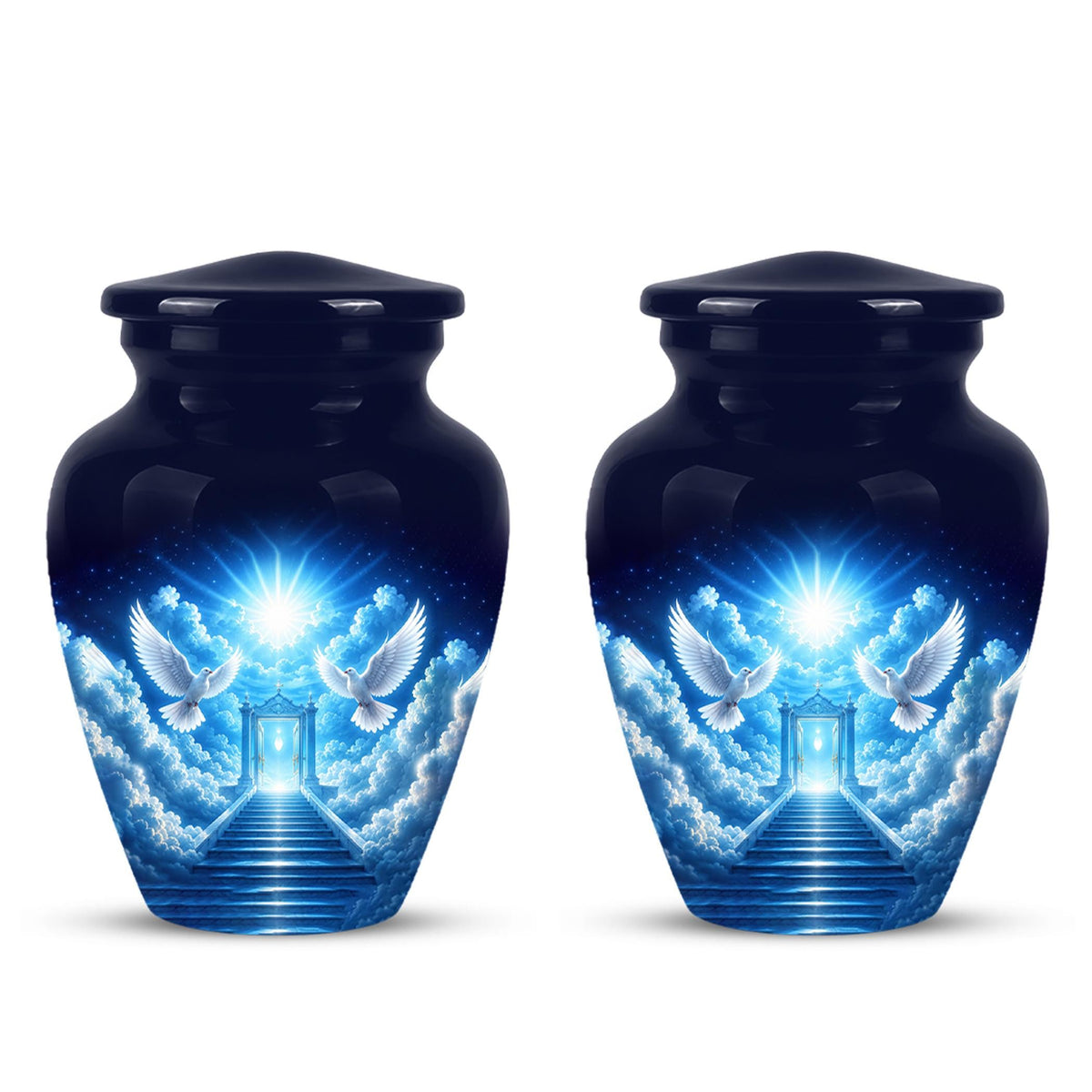 Personalized Dove Cremation Urn for Ashes, Heavenly Blue Memorial Urn - White Dove Religious Tribute