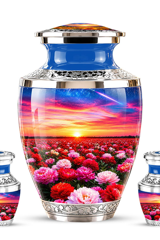 Floral Sunset Cremation Urn, Personalized Memorial Keepsake (Adult)