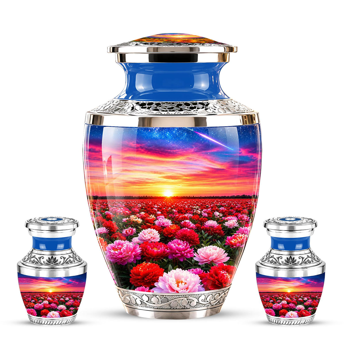 Floral Sunset Cremation Urn, Personalized Memorial Keepsake (Adult)