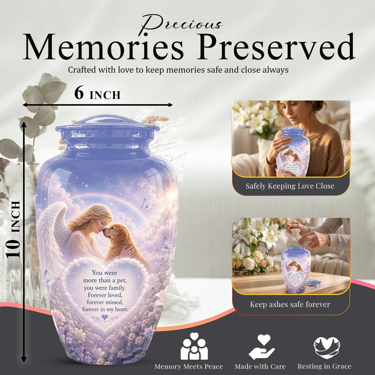 Personalized Angel Rainbow Dog Cremation Urn - 200 Cubic  Inch Pet Memorial Ashes