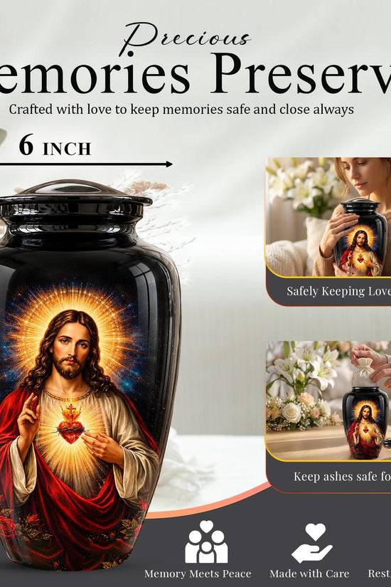 Memorials Urn for Human Ashes,Jesus Christ Memorial Urn  - Personalized Adult Funeral Keepsake