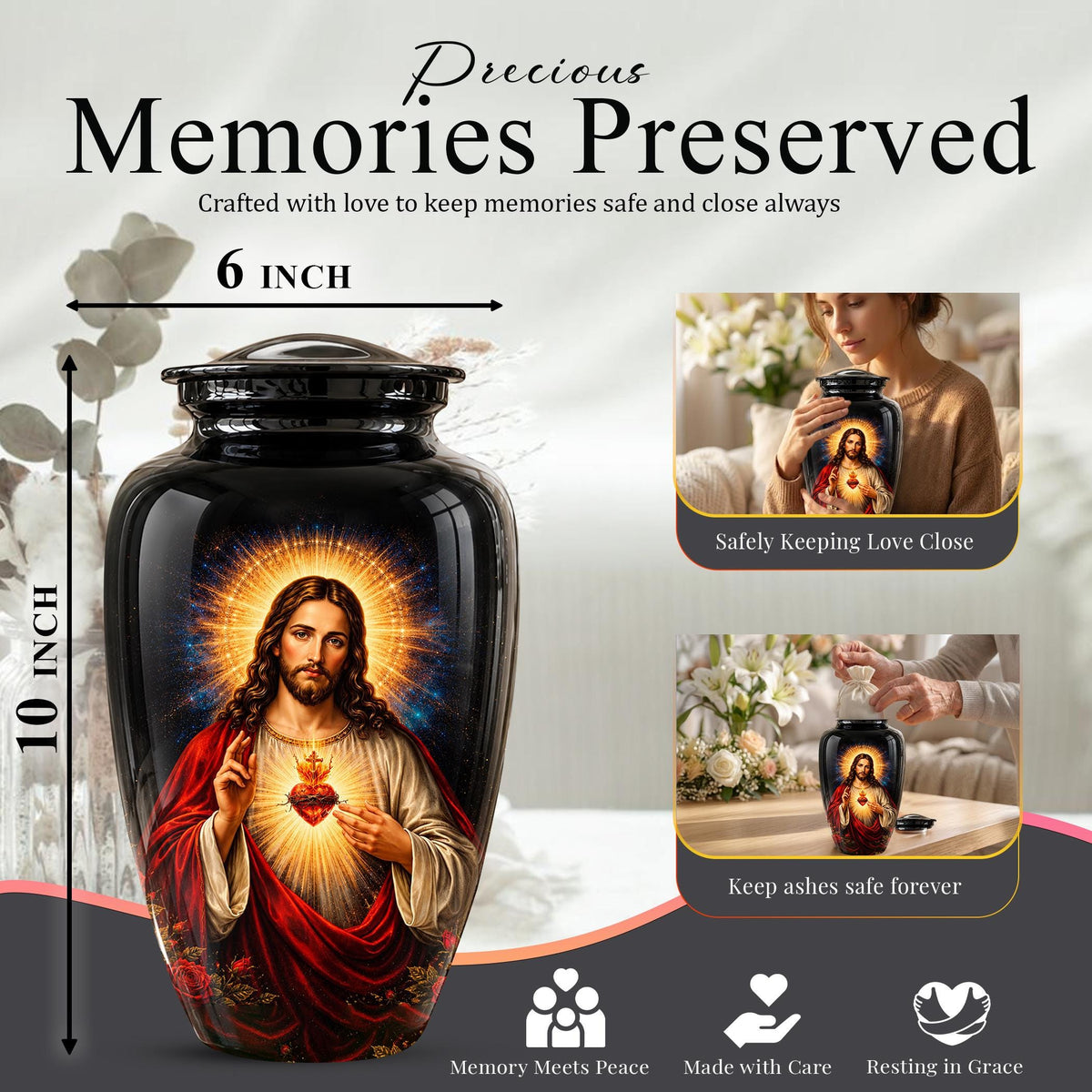 Memorials Urn for Human Ashes,Jesus Christ Memorial Urn  - Personalized Adult Funeral Keepsake