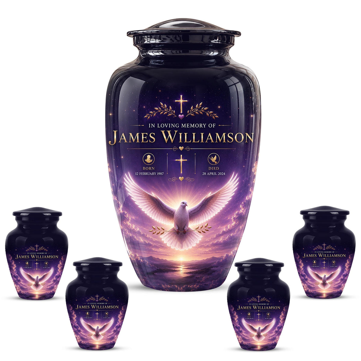 Personalized Purple Dove Cremation Urn - Peaceful Memorial Tribute (Adult)