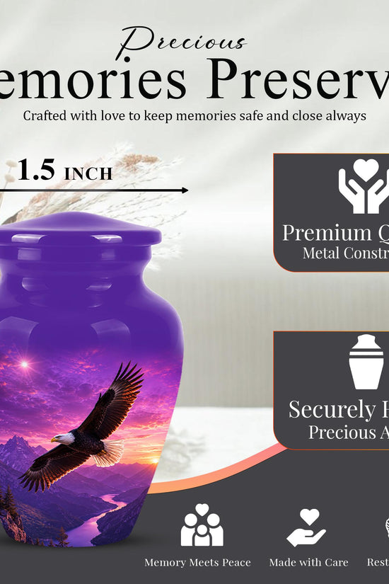 Bald Eagle Cremation Urn for Ashes - Purple Sunset Mountain Memorial Urn