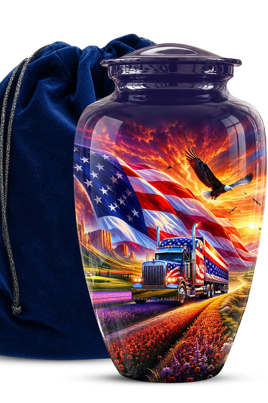 American Flag Truck Cremation Urn for Ashes - Patriotic Eagle Memorial Urn