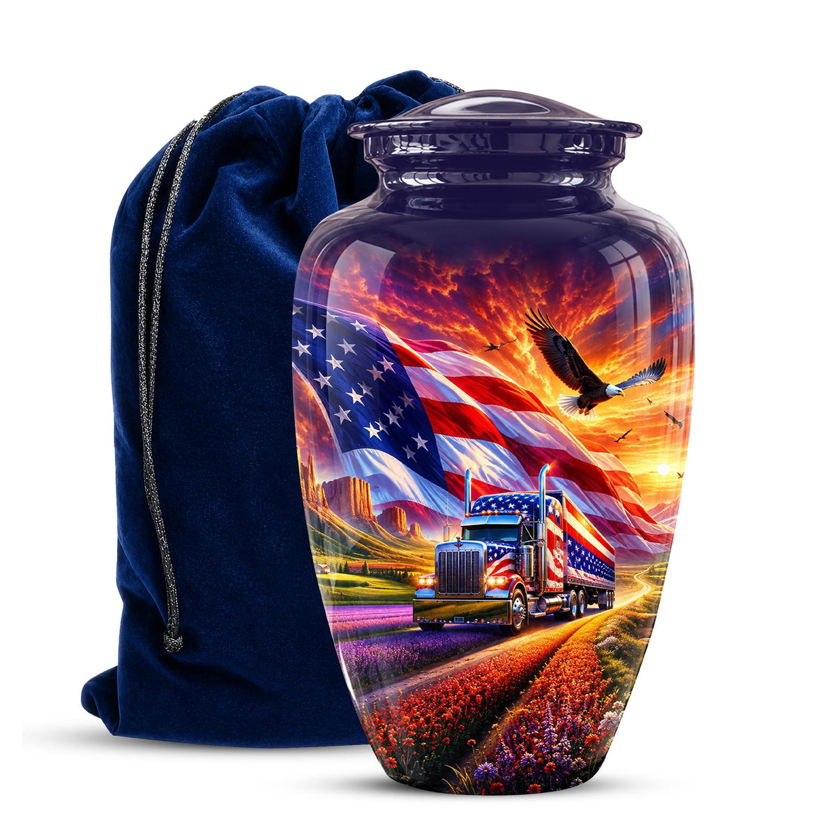 American Flag Truck Cremation Urn for Ashes - Patriotic Eagle Memorial Urn