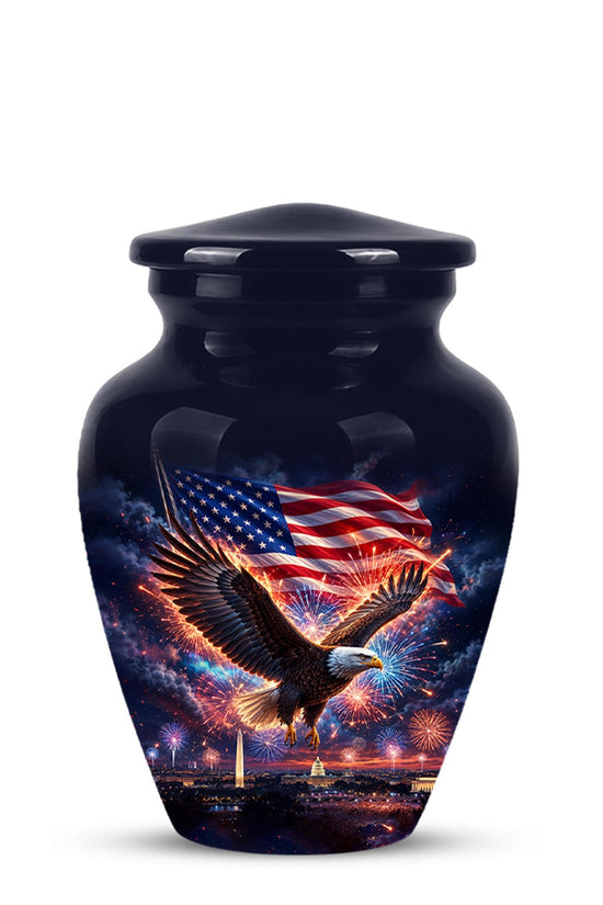 American Flag Eagle Cremation Urn for Ashes - Patriotic Bald Eagle Memorial Urn