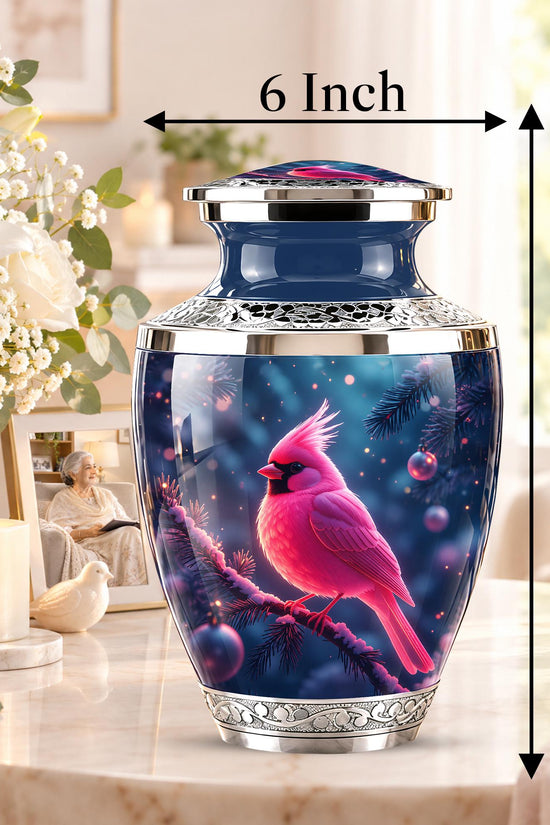 Personalized Cardinal Cremation Urn, Winter Bird Memorial Ashes Urn, Christmas Remembrance Tribute