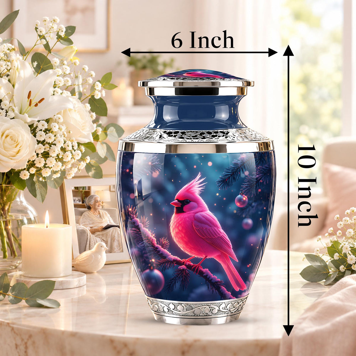 Personalized Cardinal Cremation Urn, Winter Bird Memorial Ashes Urn, Christmas Remembrance Tribute