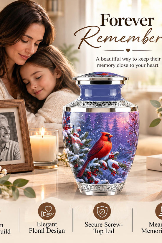 Personalized Cardinal Memorial Urn, Winter Bird Ashes Keepsake (200 Cubic)
