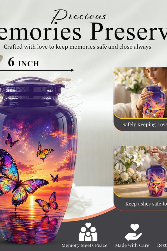 Personalized Butterfly Cremation Urn - Sunset Memorial Keepsake, Metal Ashes Urn